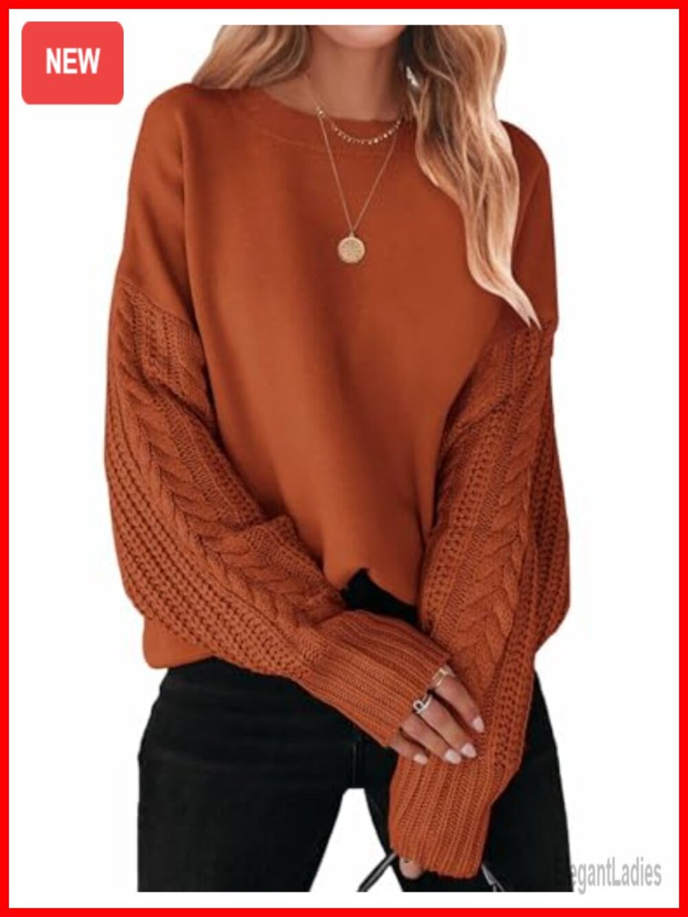 Cable Knit Oversized Sweater Long Sleeve Crew Neck Pullover